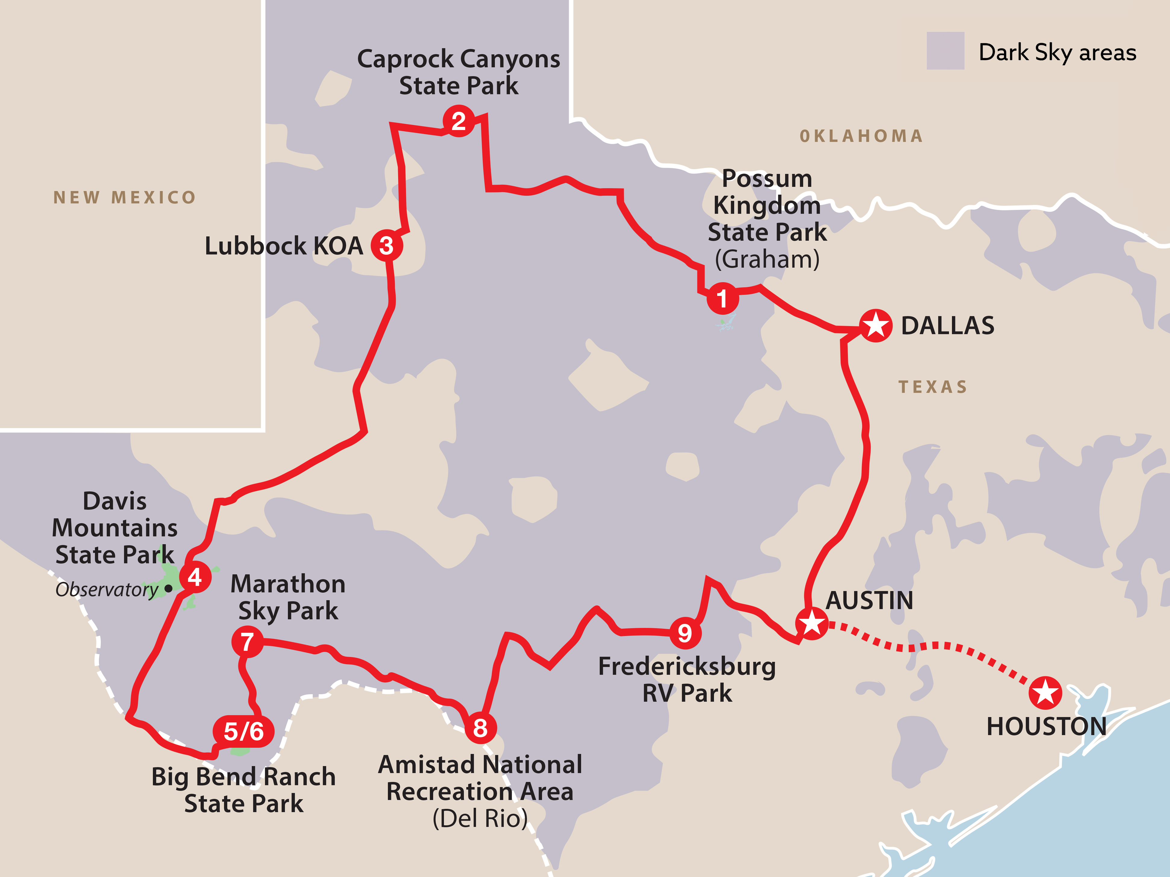 Mapa ruta Lone Star Adventure